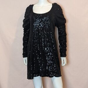 Chelsea & Violet Black Sequin Long Sleeve Backless Mini Dress Large